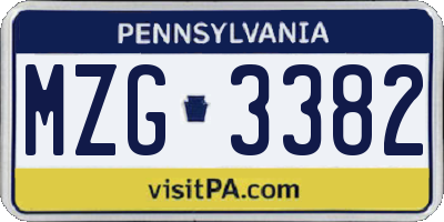 PA license plate MZG3382