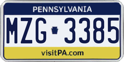 PA license plate MZG3385