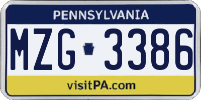 PA license plate MZG3386