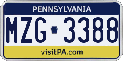 PA license plate MZG3388
