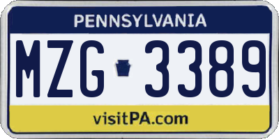 PA license plate MZG3389