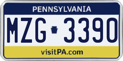 PA license plate MZG3390