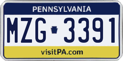 PA license plate MZG3391