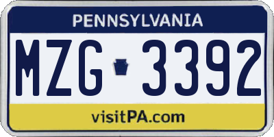 PA license plate MZG3392