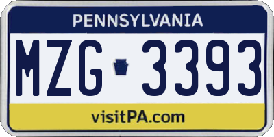 PA license plate MZG3393