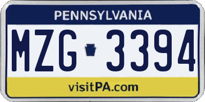 PA license plate MZG3394