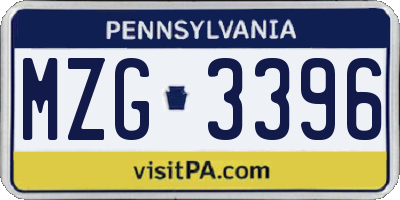 PA license plate MZG3396