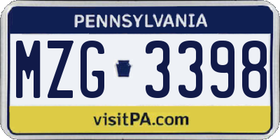 PA license plate MZG3398