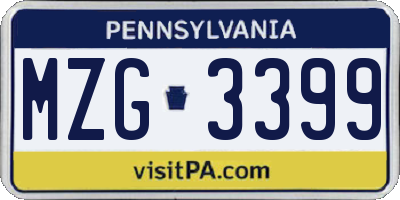 PA license plate MZG3399