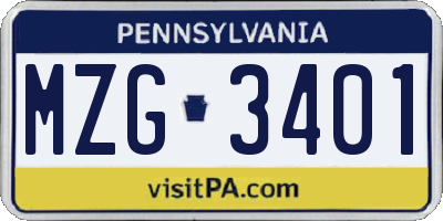 PA license plate MZG3401