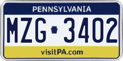PA license plate MZG3402