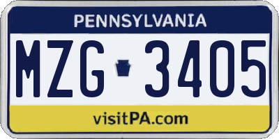 PA license plate MZG3405
