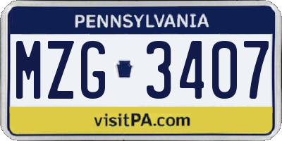 PA license plate MZG3407