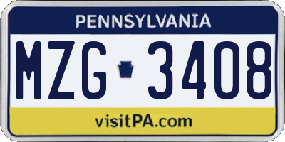 PA license plate MZG3408