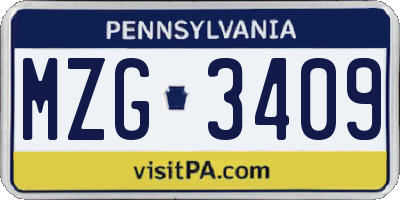 PA license plate MZG3409
