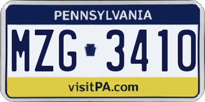 PA license plate MZG3410