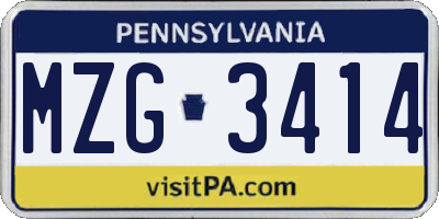 PA license plate MZG3414