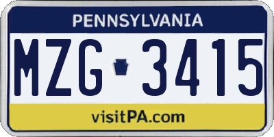 PA license plate MZG3415