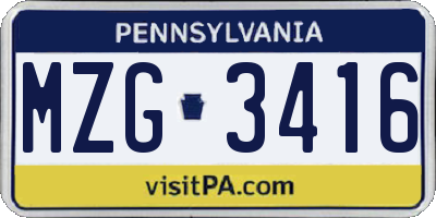 PA license plate MZG3416