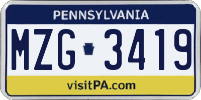 PA license plate MZG3419
