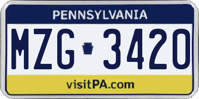 PA license plate MZG3420