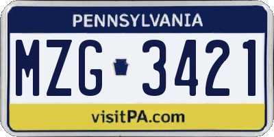 PA license plate MZG3421
