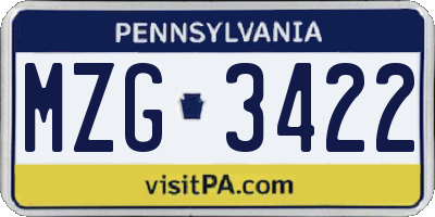 PA license plate MZG3422