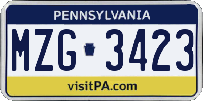 PA license plate MZG3423