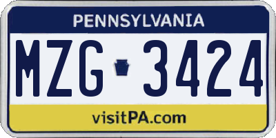 PA license plate MZG3424