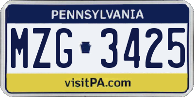 PA license plate MZG3425