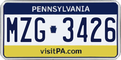 PA license plate MZG3426