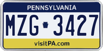 PA license plate MZG3427