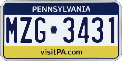 PA license plate MZG3431