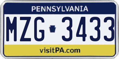 PA license plate MZG3433