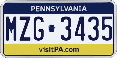 PA license plate MZG3435