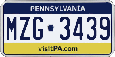 PA license plate MZG3439