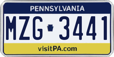 PA license plate MZG3441
