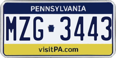 PA license plate MZG3443