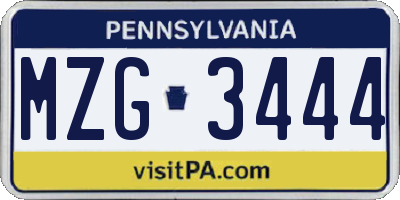 PA license plate MZG3444