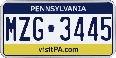 PA license plate MZG3445