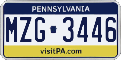 PA license plate MZG3446
