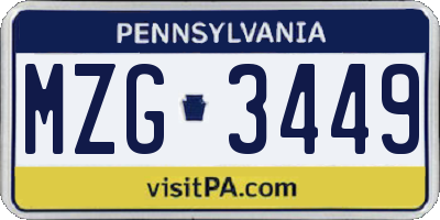 PA license plate MZG3449