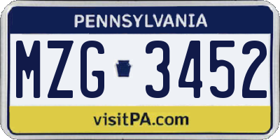 PA license plate MZG3452