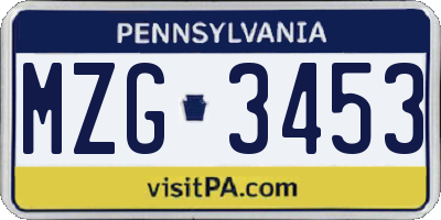 PA license plate MZG3453