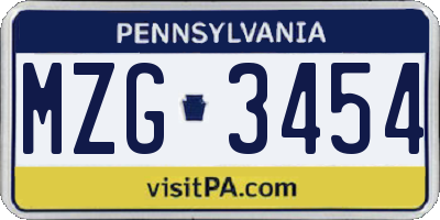 PA license plate MZG3454