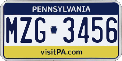 PA license plate MZG3456