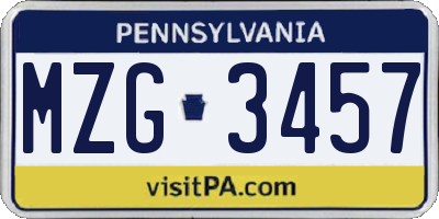 PA license plate MZG3457