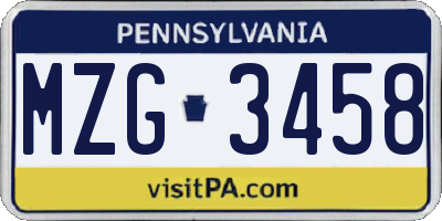 PA license plate MZG3458