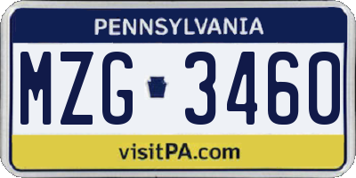 PA license plate MZG3460