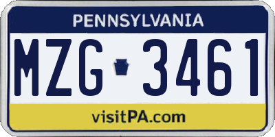 PA license plate MZG3461